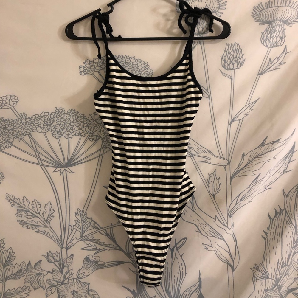 Forever 21 black and white striped body suit